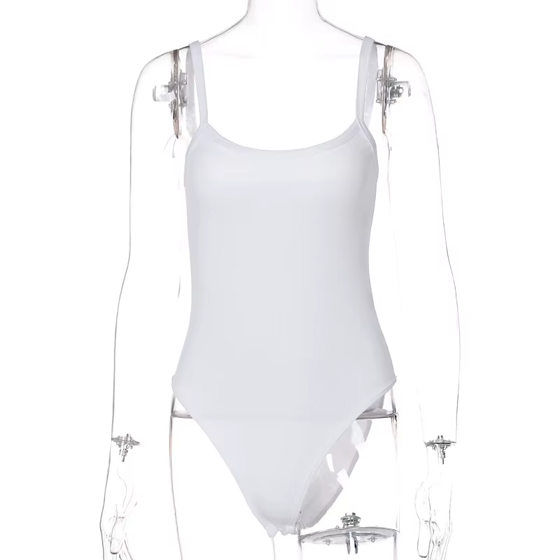 Combinaison Slim pour Femme, Couleur Unie, Sexy, Décontractée, Basique, Blanc, pour l'Été