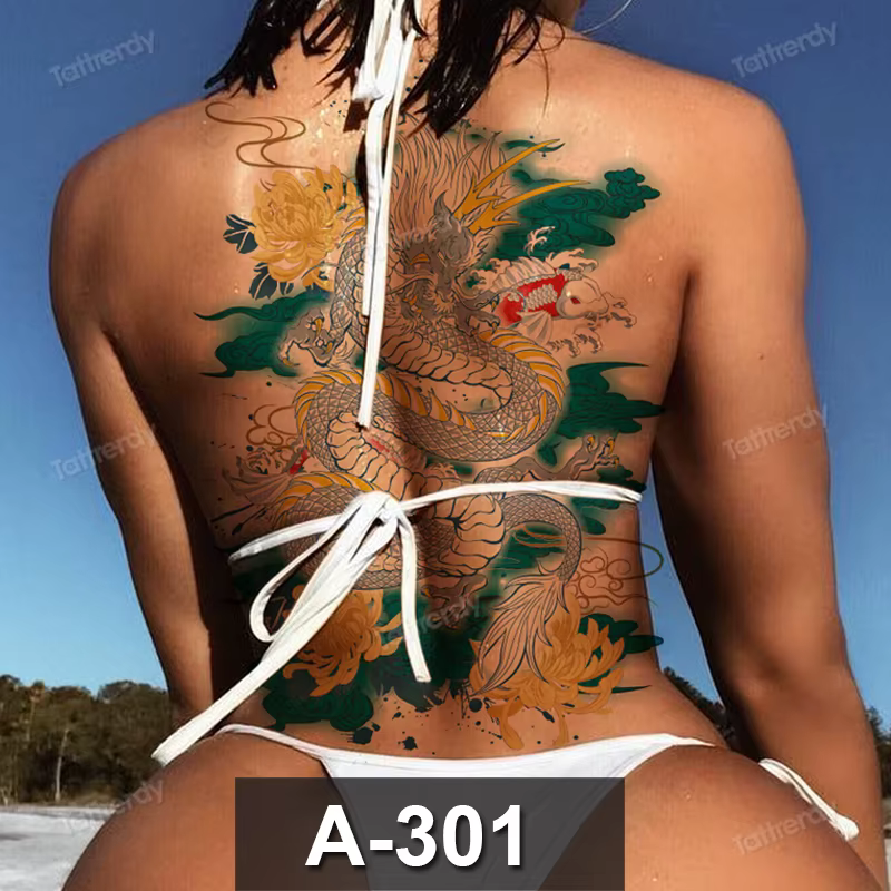 Faux Tatouage Temporaire pour Homme et Femme, Art Corporel, Dos Complet, Grand, Lion, dériv, Tigre, 