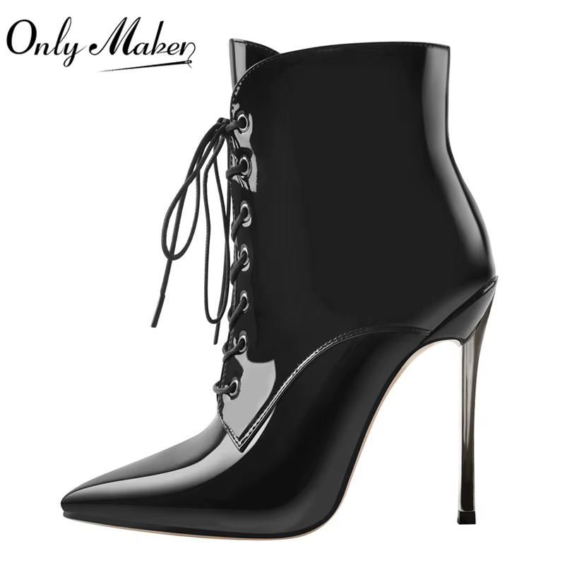 DALTolmaker-Bottes de rinçage à lacets pour femmes, bottes pointues en métal, talon haut fin, fermet