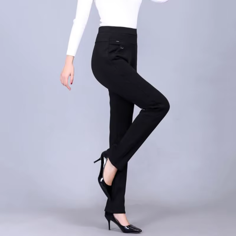 FJN-Pantalon droit décontracté à haute élasticité pour femme, pantalon femme d'âge moyen, velours, g