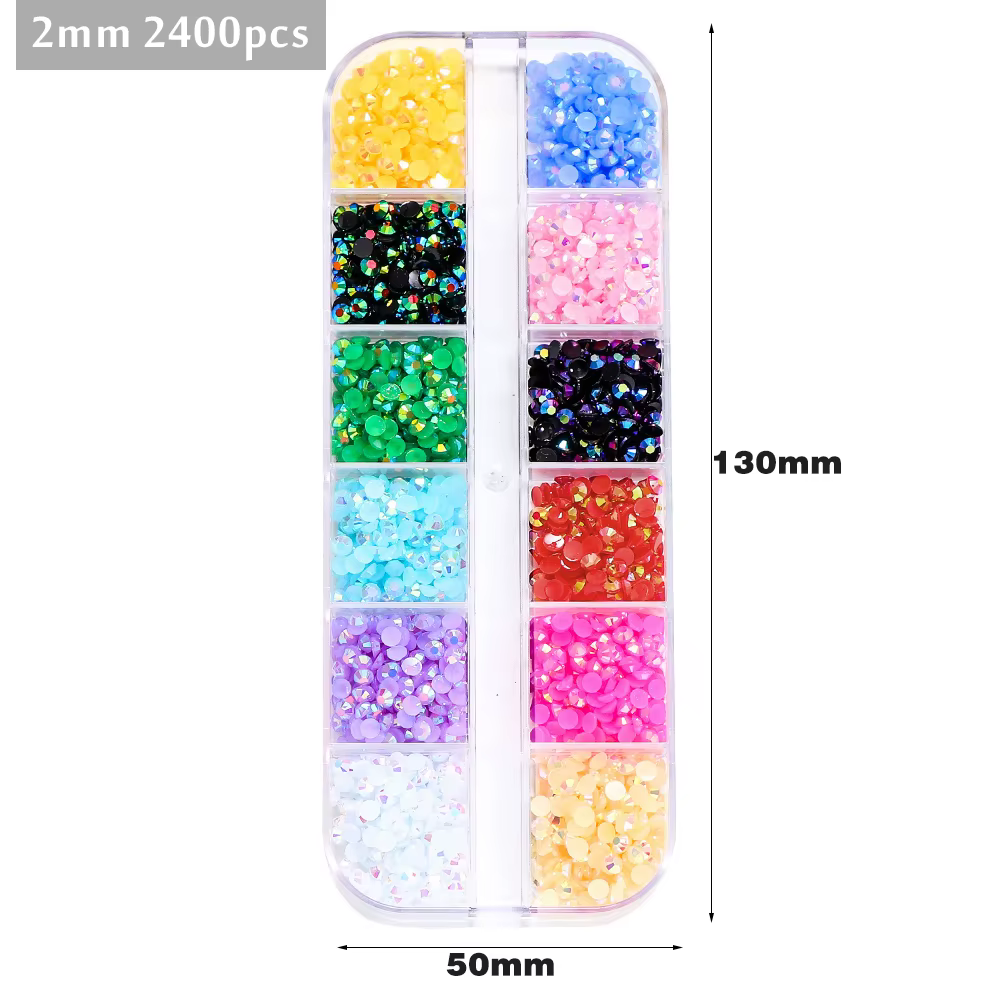 Ensemble de biscuits AB Jelly, 2400 pièces, 2mm, rond, résine, dos plat, paillettes colorées, bricol