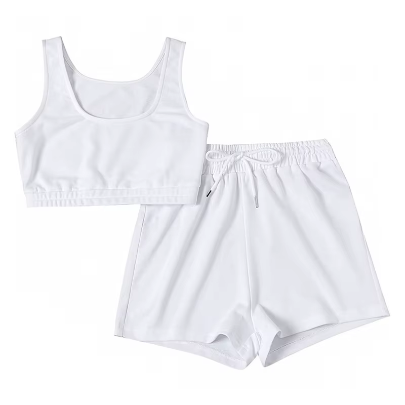 Ensemble haut court et short à cordon de serrage, débardeur de Fitness Sexy à col en U, short de mot