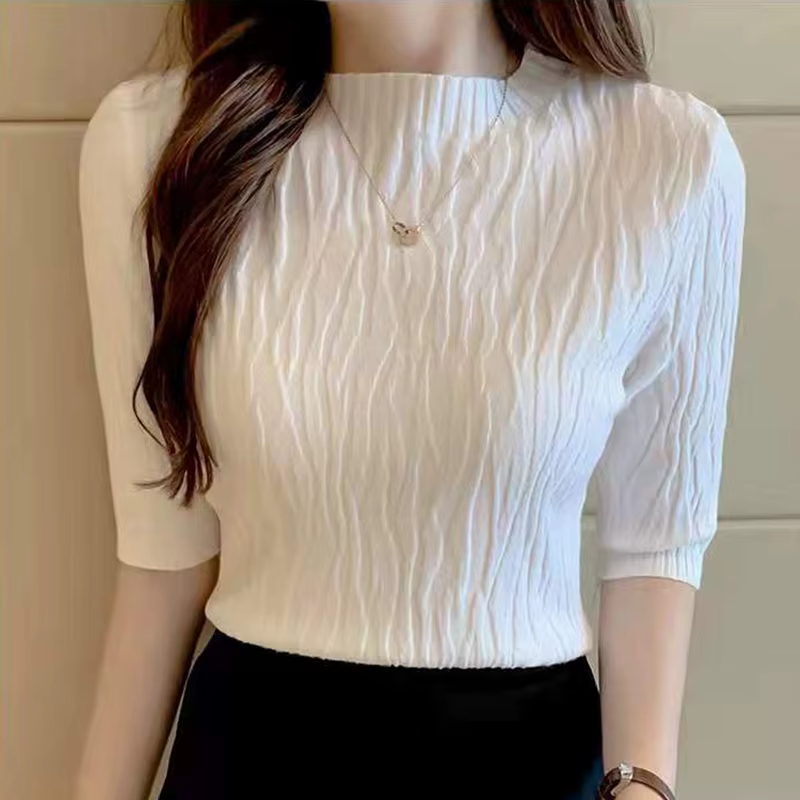 Pull uni à manches courtes pour femmes, pull côtelé, mode coréenne, vêtements féminins minces décont