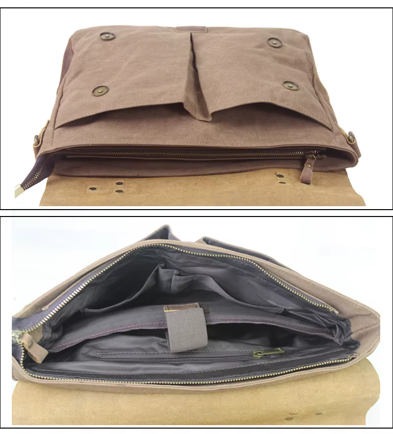 Porte-documents Vintage en Cuir et Toile pour Homme, Sac d'Affaires, Portefeuille de Bureau, Fourre-