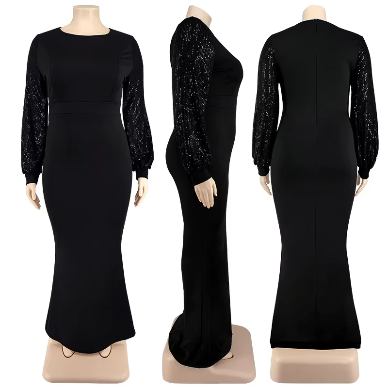Robe de soirée rouge à paillettes pour femmes, manches longues, maxi, sexy, grande taille, paillette