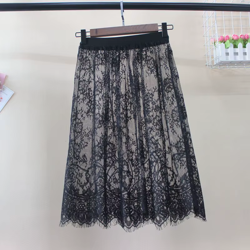 Été chaud femmes dentelle jupes mode solide décontracté maille Tulle jupe évider court crayon élégan