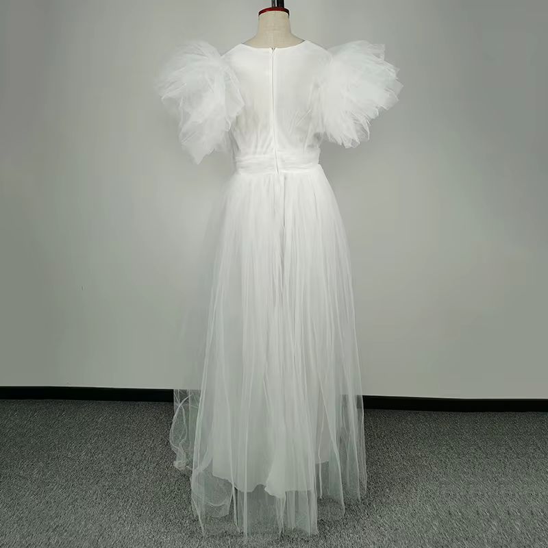 Robe de soirée en mousseline de soie blanche pour femmes, manches courtes, col en V, grande taille, 