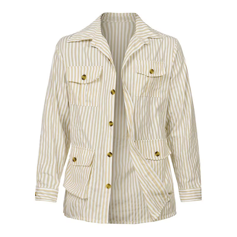 Printemps vêtements hommes léger luxe à manches longues rayé poche chemise décontracté Streetwear ch