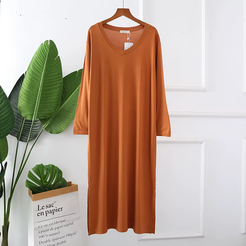 Printemps automne robe de nuit femmes ample grande chemise de nuit couleur unie chemises de nuit man