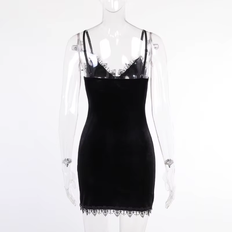 Mini robe noire croisée foncée, Vintage, Sexy, bretelles Spaghetti, taille haute, fente latérale, Go
