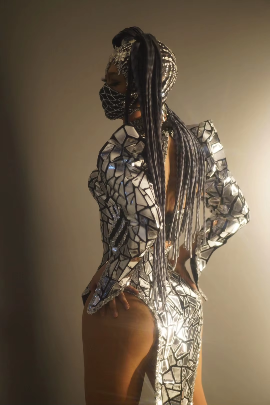 Robe Dos auxà Paillettes Argentées pour Femme, Tenue de Soirée, Discothèque, Spectacle sur Scène, Da