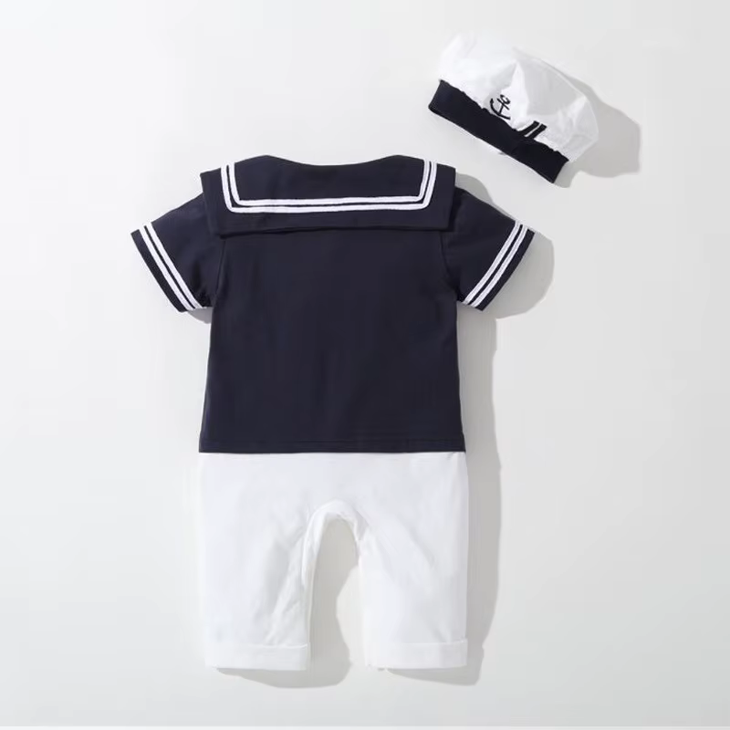 Vêtements d'été pour bébés garçons et filles, barboteuse marine, combinaison de marin pour nouveau-n