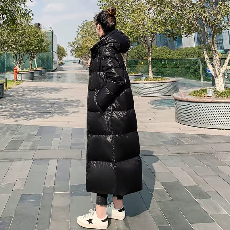 Parkas de neige épais pour femmes, veste à capuche en coton brillant, manteau long, coupe-vent, vête