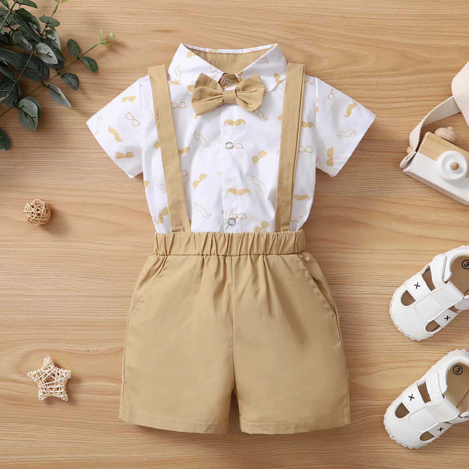 Ensemble de vêtements pour bébés garçons, chemise à manches courtes et col à revers + Short à bretel