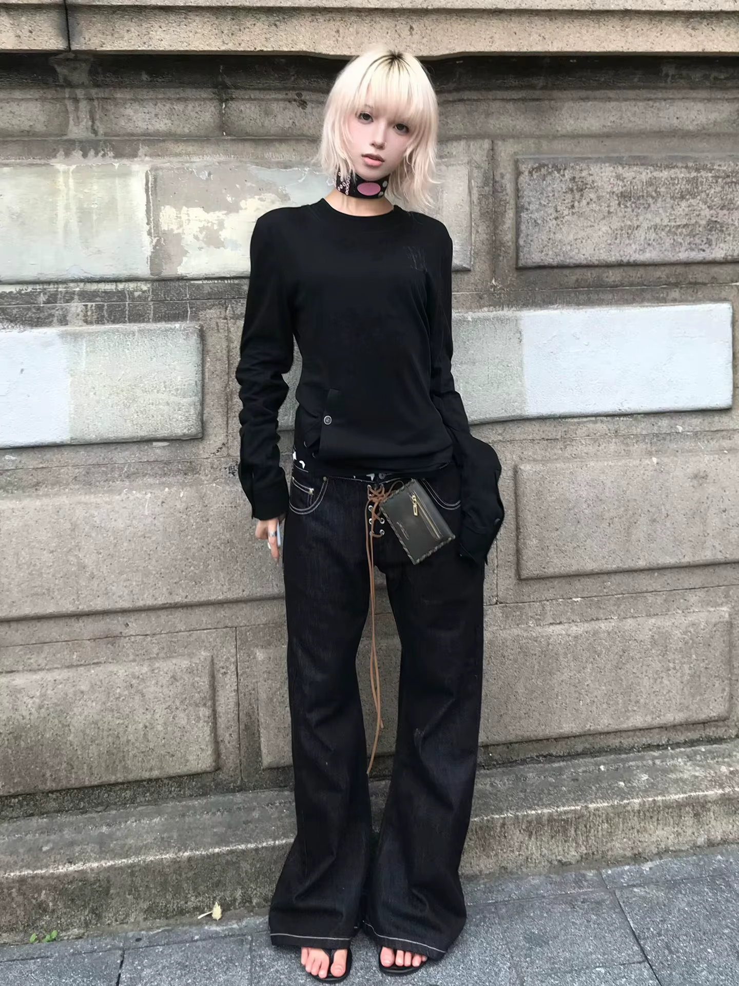 Genayooa gothique Vintage T-shirt femmes à manches longues bouton Y2k rétro noir Grunge hauts Street