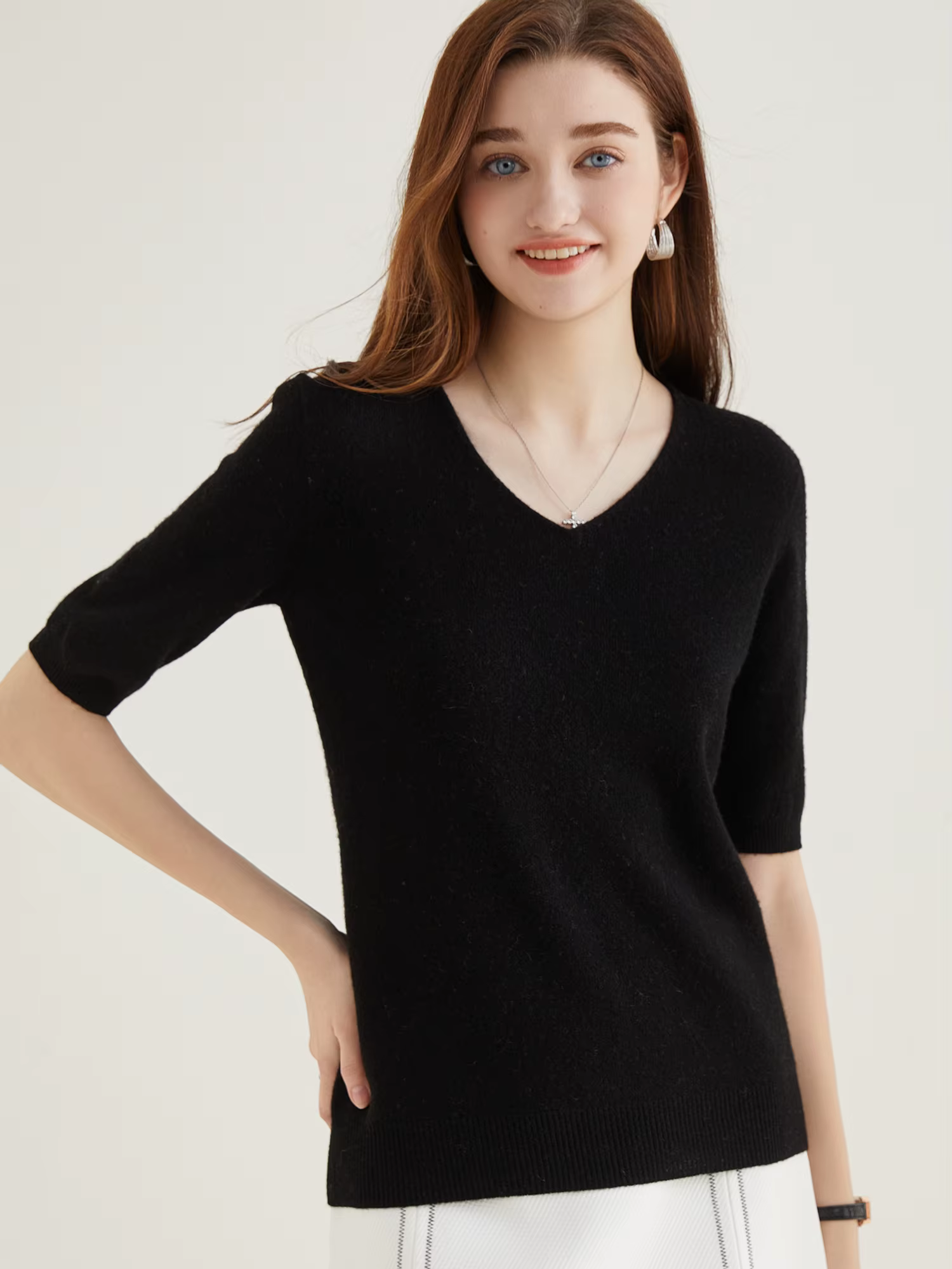 Pull femme 100% laine mérinos pull pour femme pull à manches courtes hauts printemps été col en V do