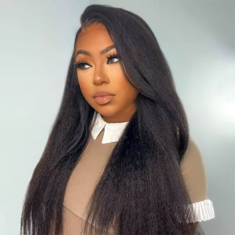 Perruque en cheveux humains à 250% de densité, texture Kinky Straight Yaki, pré-épilée, 13x4 et 5x5,