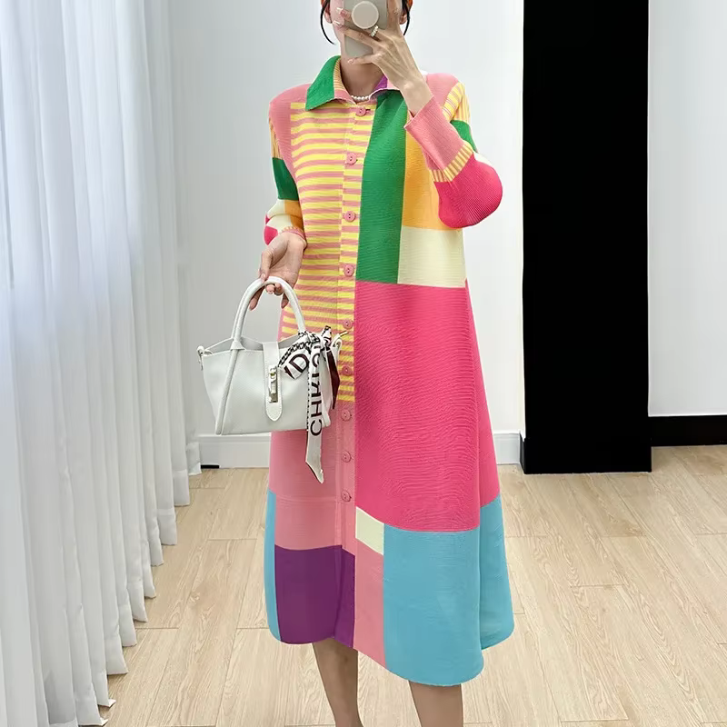 Robe plissée imprimée Ata Yake pour femmes, robes mi-longues, adt et élégantes, nouveaux vêtements à