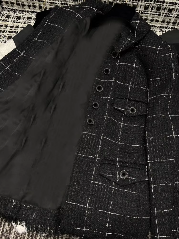 Veste en tweed à carreaux pour femmes, glands, mi-boutonnage simple, avocat, fête, vêtements d'extér