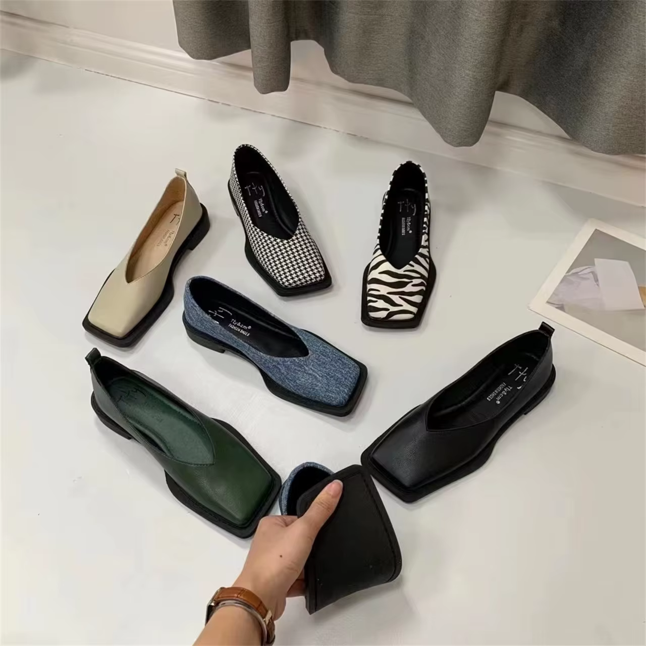 Bailamos-Chaussures plates carrées pour femmes, mocassins décontractés, doux, élastiques, ballerine
