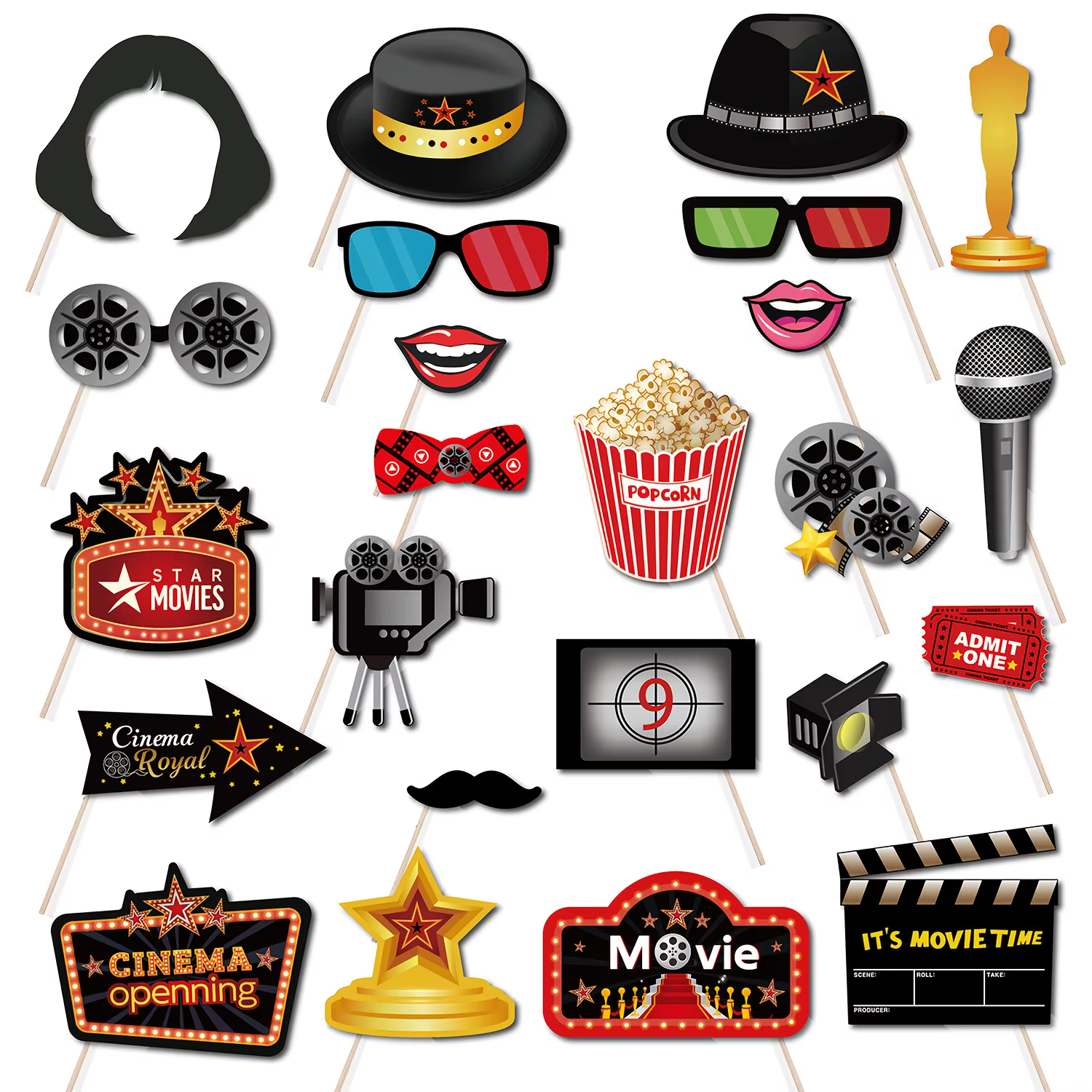 Accessoires de photomaton pour festival de cinéma de Hollywood, soirée cinéma, fête d'anniversaire, 