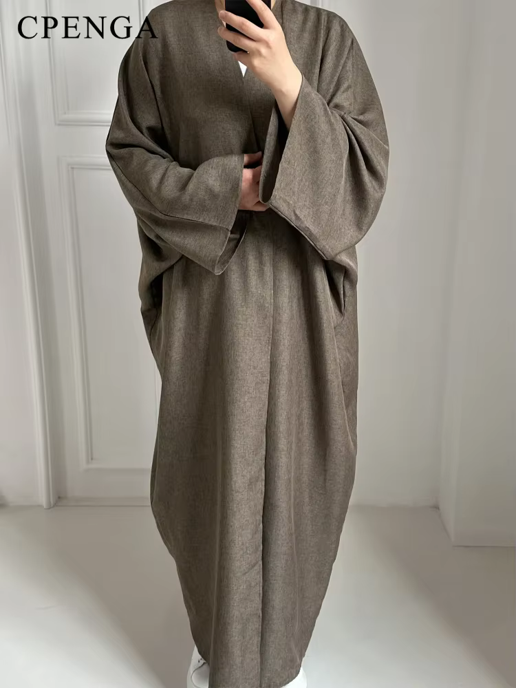 Eid Ramadan ouvert Abaya pour femmes plaine dubaï casual coton lin modeste Abayas Kimono turquie man