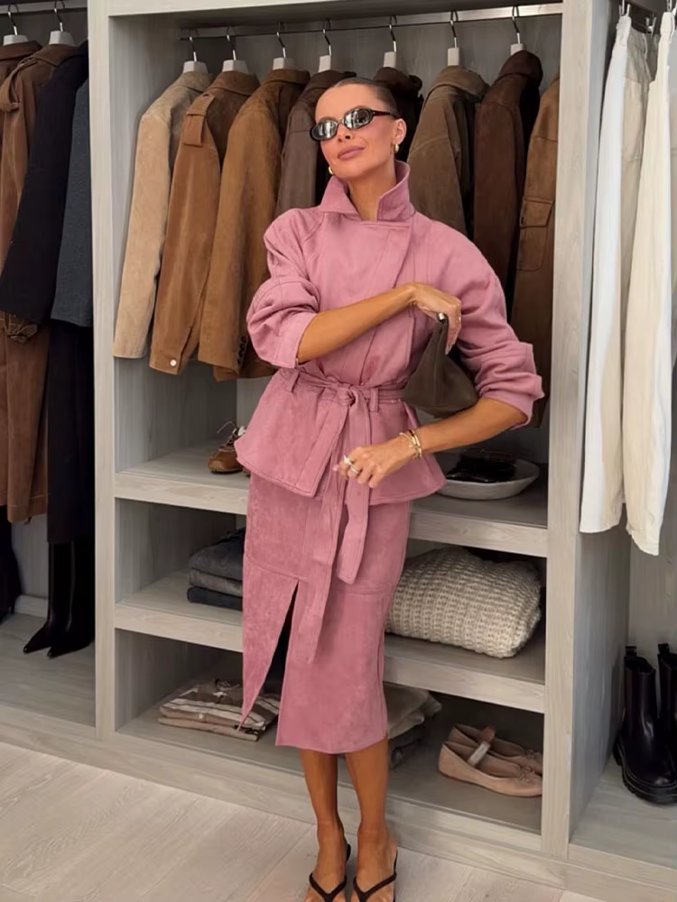 HH 2026 Nouvelle Collection Femme : Ensemble Élégant Veste Courte Unie à Fermeture Éclair Asymétriqu