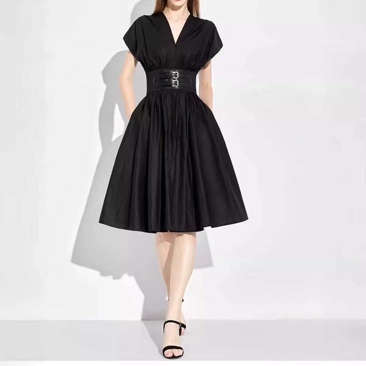 CHCH – robe longue pour femmes, col en v, sans manches, taille haute, Slim, noire, tenue de fête d'a