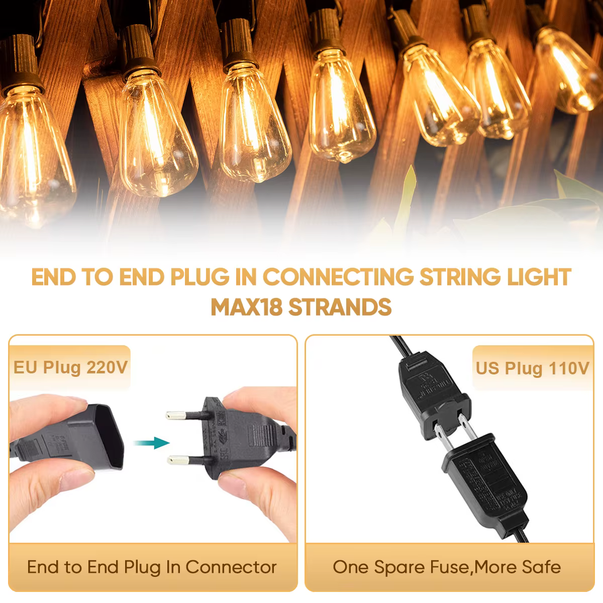 ST38-Guirxiété Lumineuse LED d'Extérieur en Plastique, Incassable et Étanche, Ampoule à Intensité Va