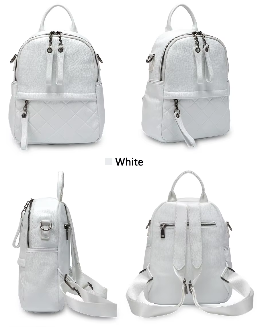 Zency – sac à dos en cuir véritable pour femmes, sac à dos blanc pur, sacs de voyage décontractés, c