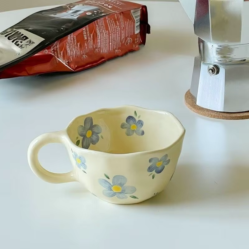 Tasses en céramique à fleurs irrégulières pincées à la main, tasses à café, tasse à thé au lait, Sty