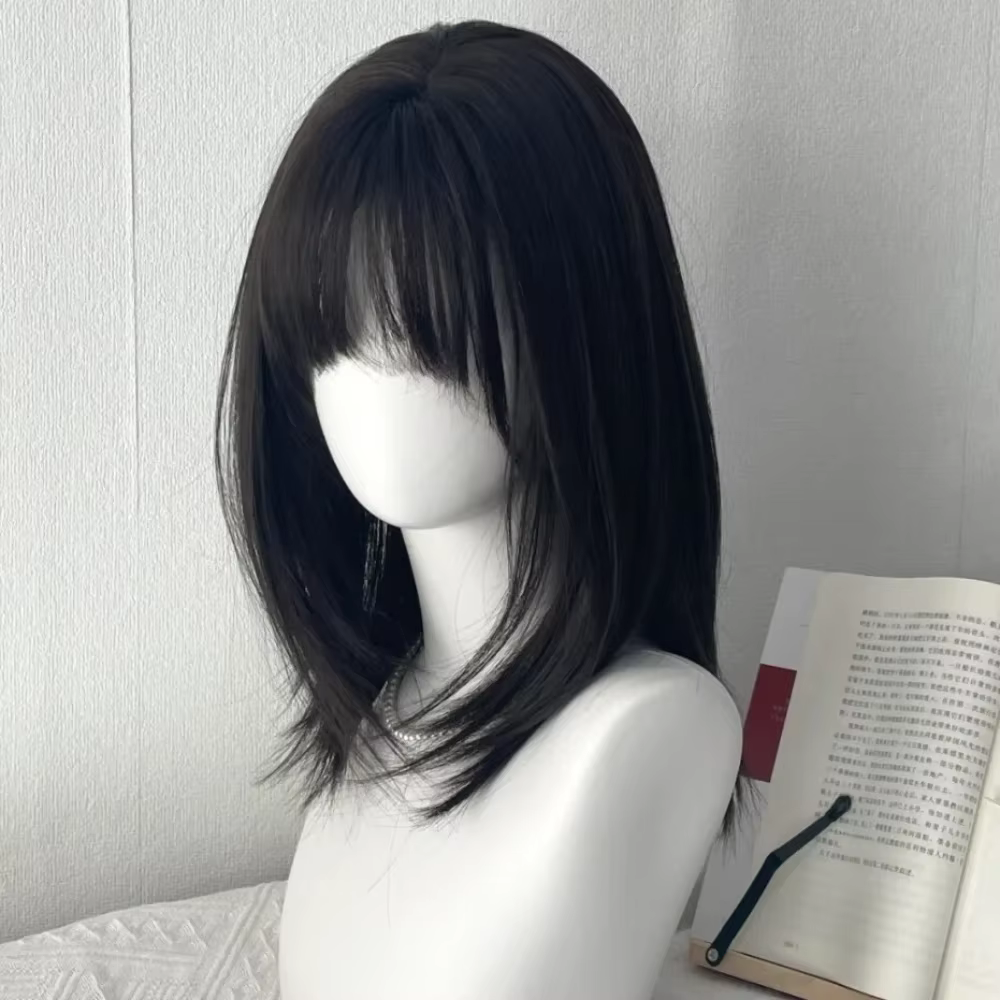 Y2K perruque pour femmes noir moyen long cheveux raides Simulation naturelle usage quotidien perruqu