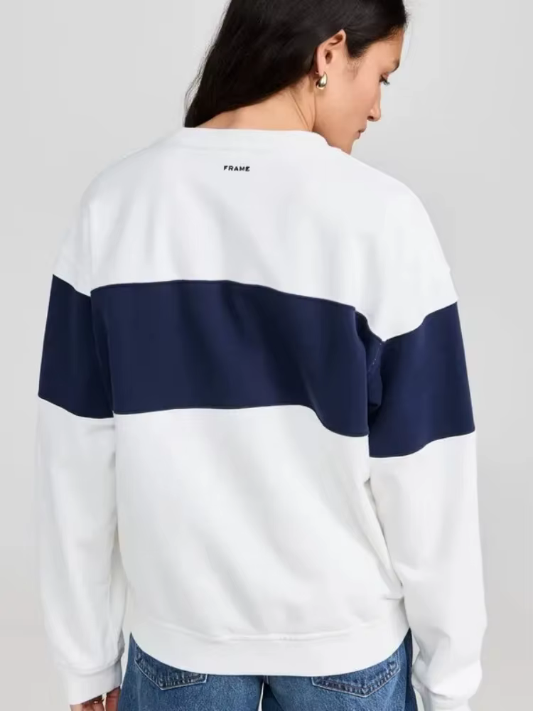 Ritz Paris 2026 – pull à col rond brodé, blanc, bleu foncé, coupe ample, sweat à capuche pour femme,
