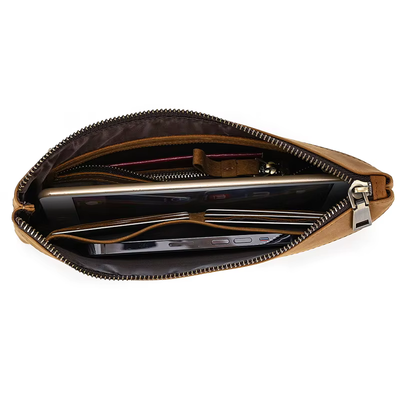 Sac à main Vintage RFID, brosse antivol, sac à main en peau de cheval fou, pochette pour hommes, sac