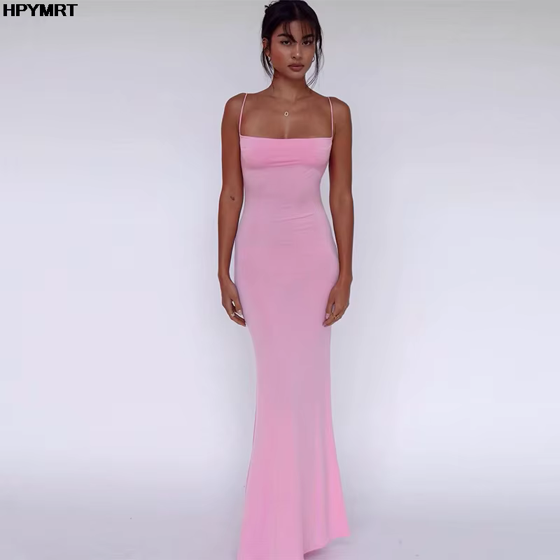 2025 mode décontracté nouvel été Sexy fronde robe de soirée couleur unie longues dames robes robes d