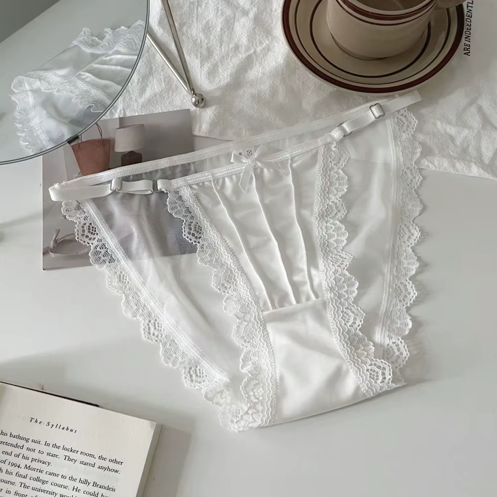 Culotte en Satin Vintage pour femmes, sous-vêtements de couleur unie, respirant, français, Sexy, nœu