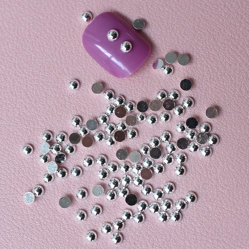 1000 pièces/sac or argent 0.8-3.0mm alliage métallique paillettes Flatback solide demi-rond Nail Art