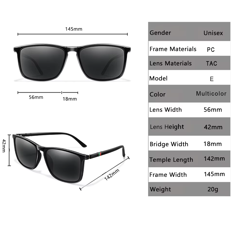 Lunettes de soleil carrées polarisées pour hommes et femmes, lunettes pour hommes, lunettes de pêche