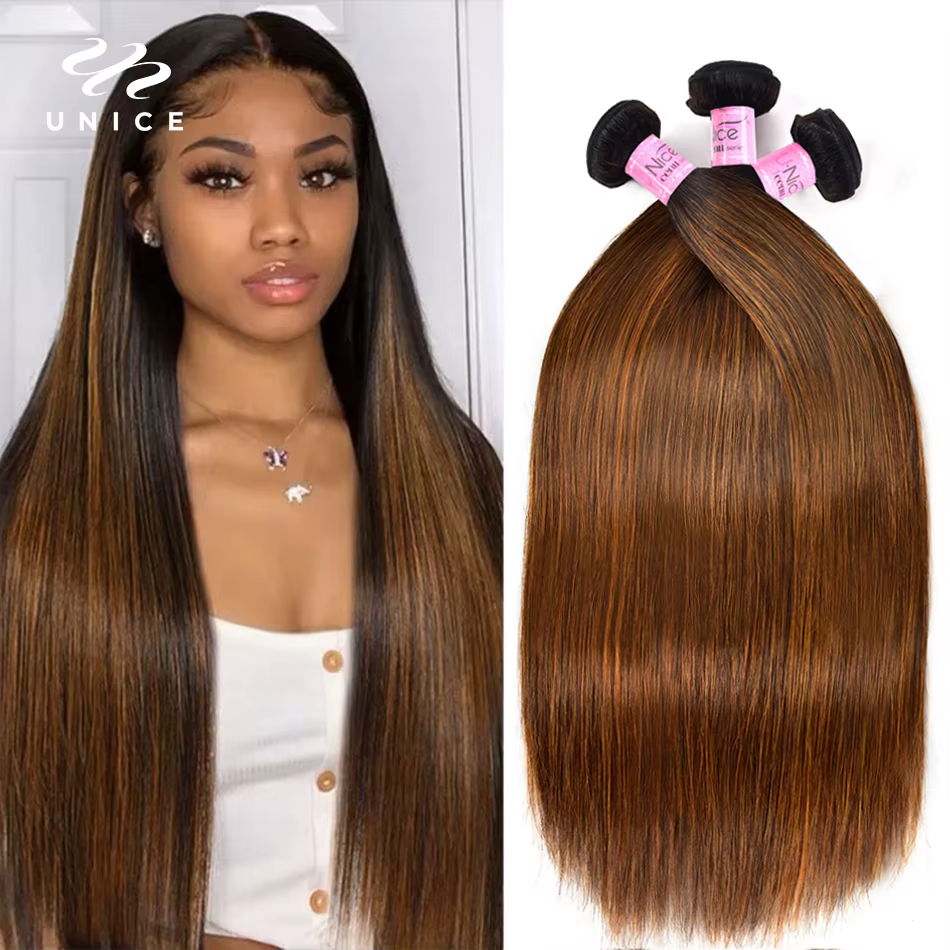 Mèches 3/4 naturelles lisses-UNice Hair, cheveux humains, balayage brun, tissage à coudre, lot de 1/
