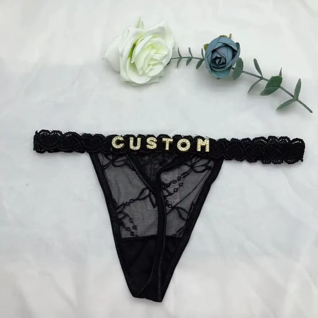 String personnalisé avec nom bricolage strass lettre tongs Sexy sous-vêtements personnalisés string