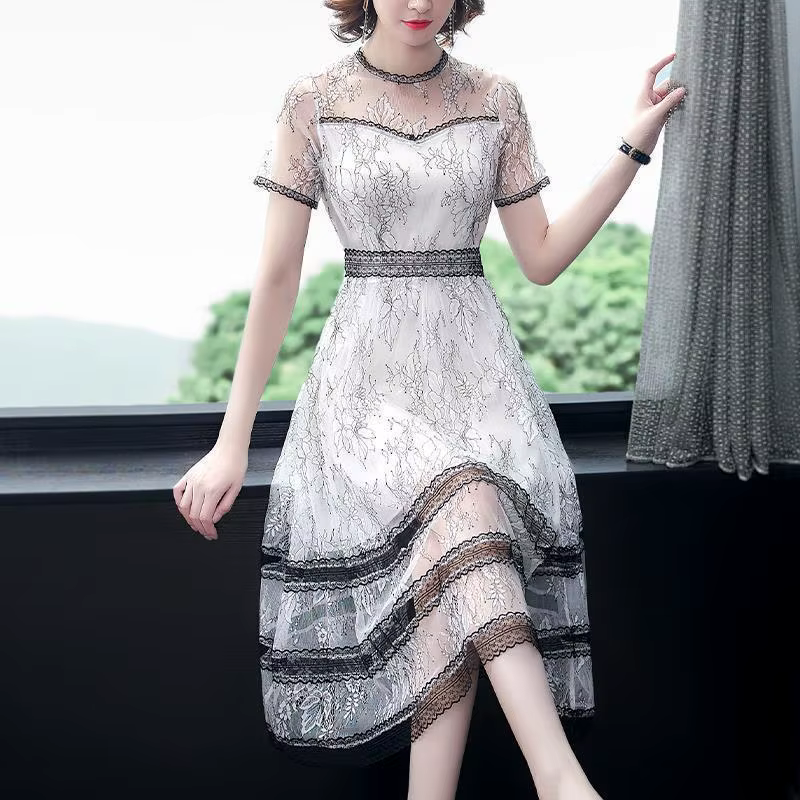 Nouvelle Robe d'été 2026 de Luxe Française Style Vintage Célébrité, en Dentelle et Broderie Chinoise