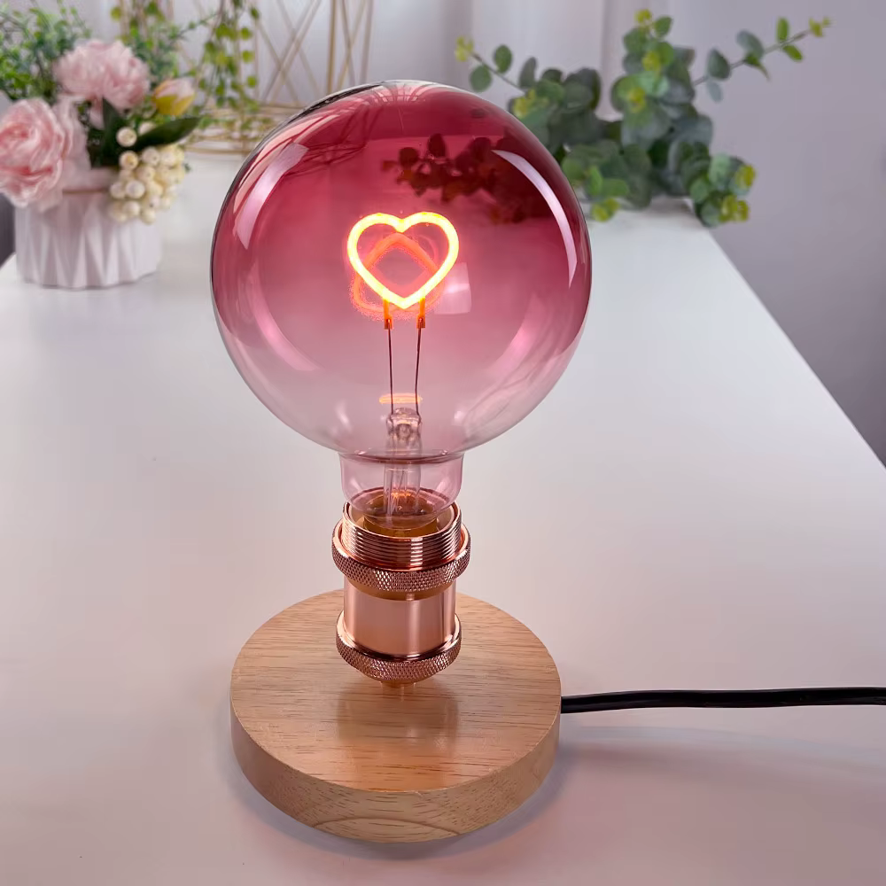 TIANFAN-Ampoule LED vintage, grand globe, cœur rose, filament 2W, variable, G125, ampoule décorative