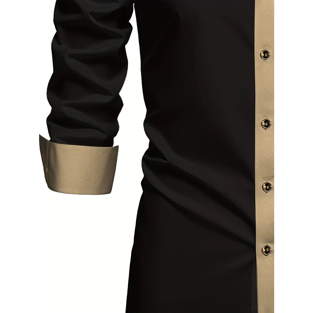 FGKKS hommes chemise noire flambant neuf haute rue Patchwork à manches longues intelligent décontrac