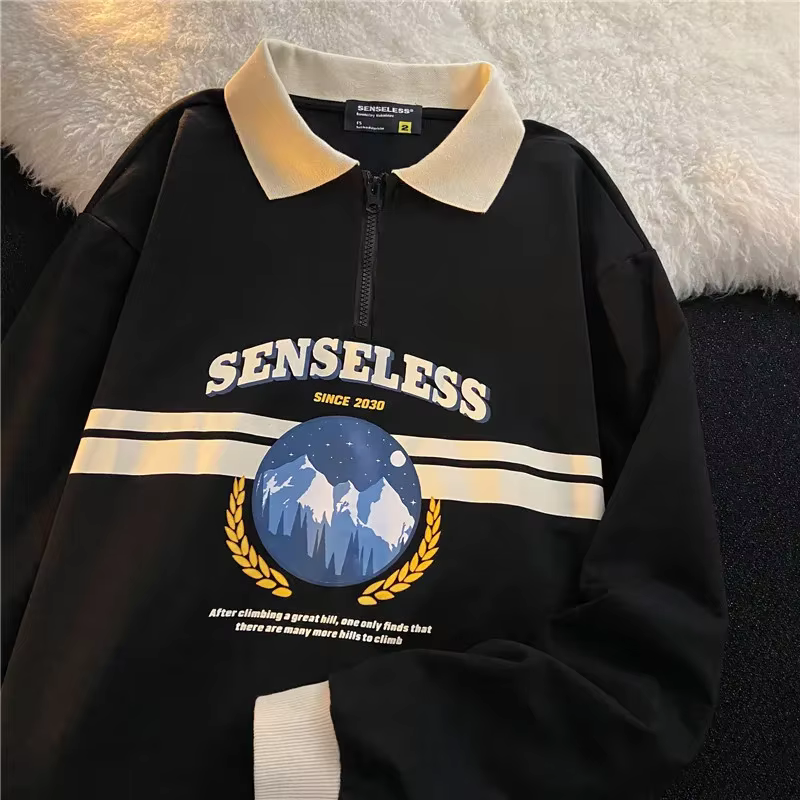 Sweat-shirt Vintage à Col Polo avec Lettres Imprimées pour Femme, Surdimensionné, Harajuku, Vêtement