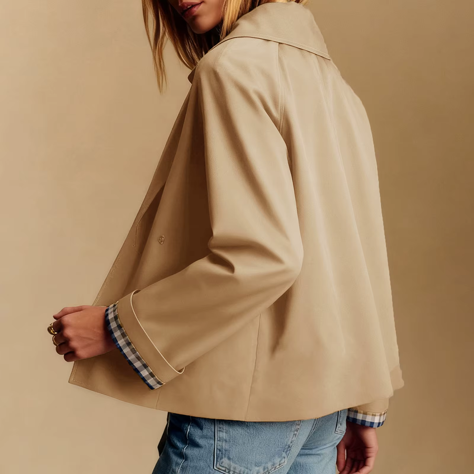 Nouveau Trench court pour femmes revers boutonné surdimensionné décontracté veste courte avec doublu