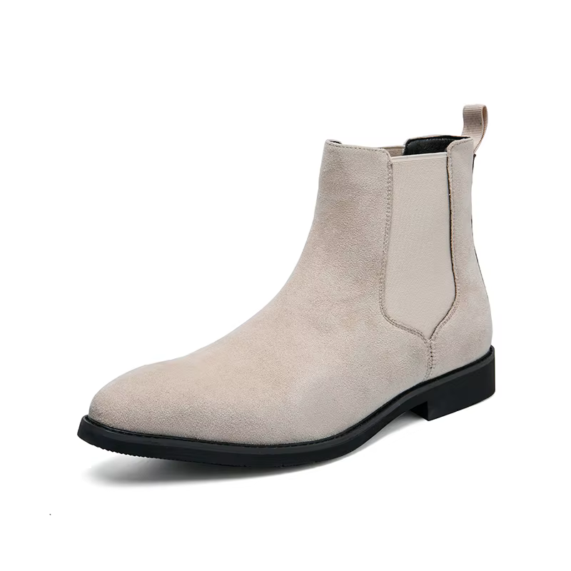 Bottines Chelsea en daim et cuir pour hommes, chaussures à bout pointu, tendance, noir, marron, Beig