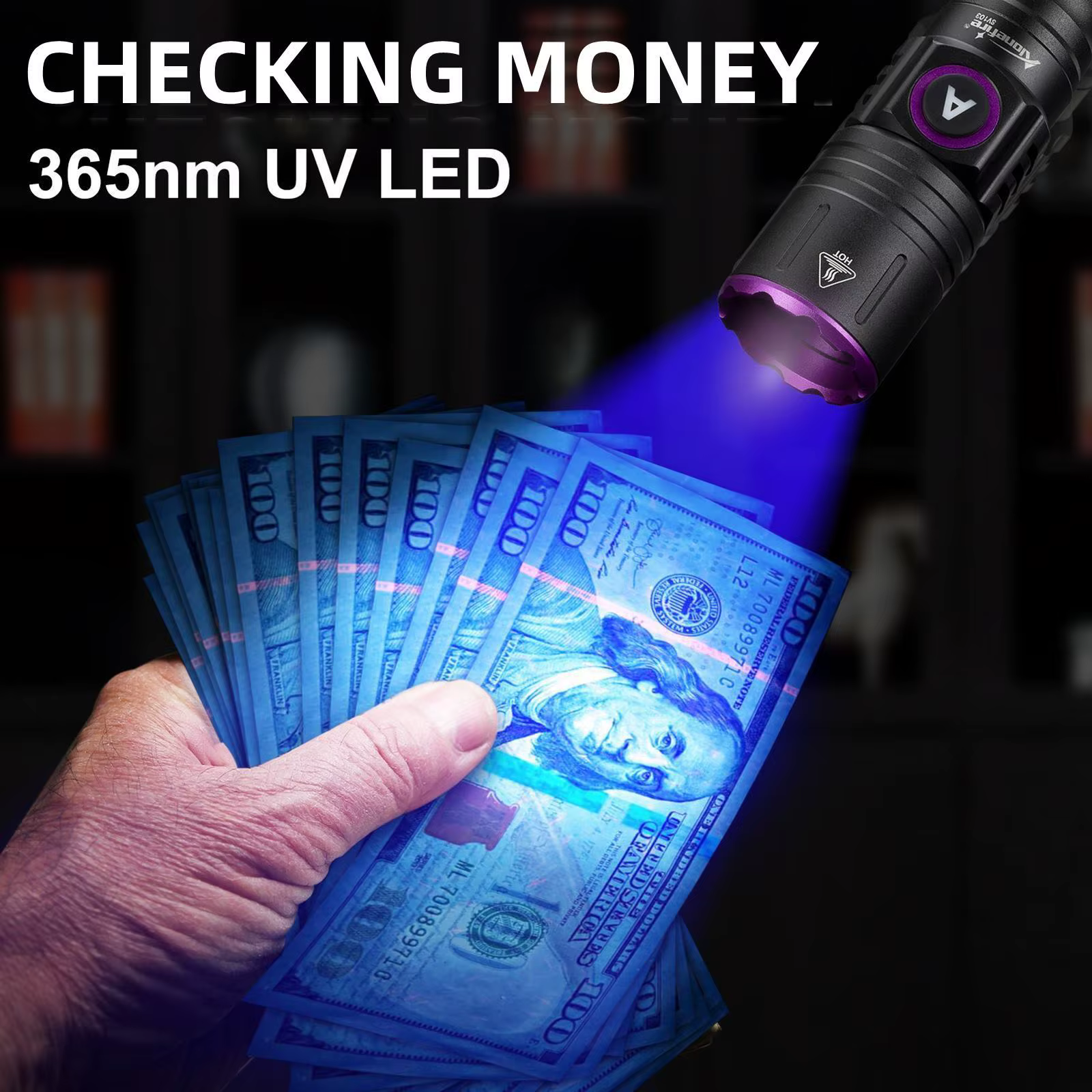 Lampe de poche USB à lumière noire haute puissance, 15W UV 365nm, marqueur d'encre Invisible, chat, 