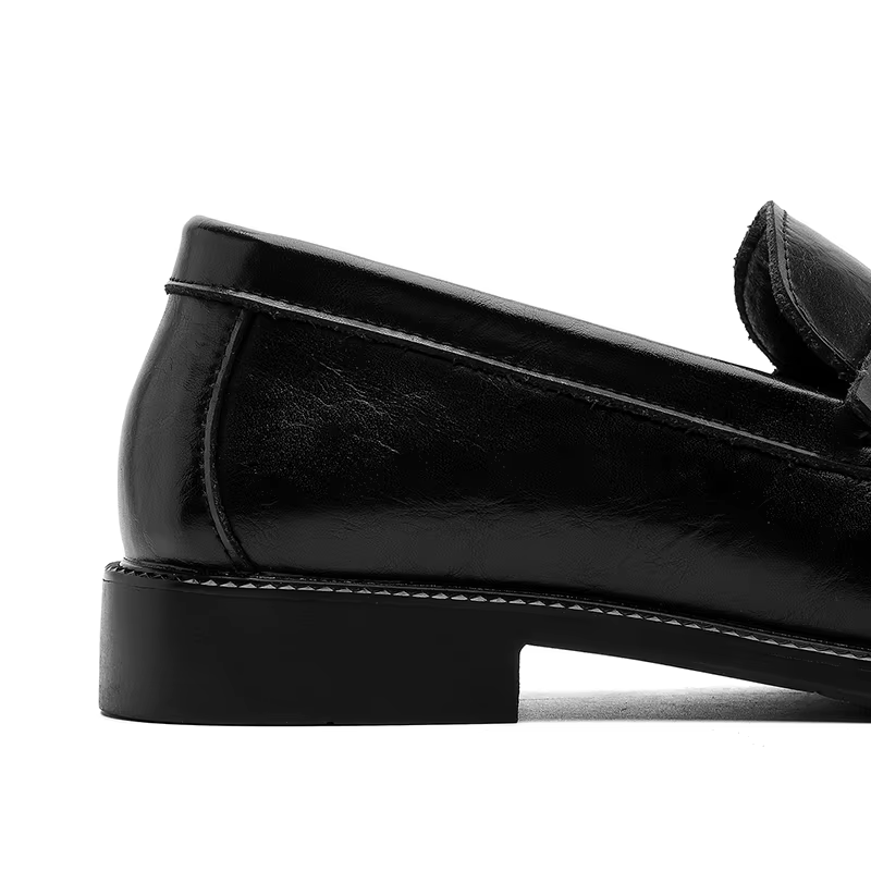 Mocassins noirs en cuir véritable pour hommes avec bout plissé, chaussures habillées confortables à