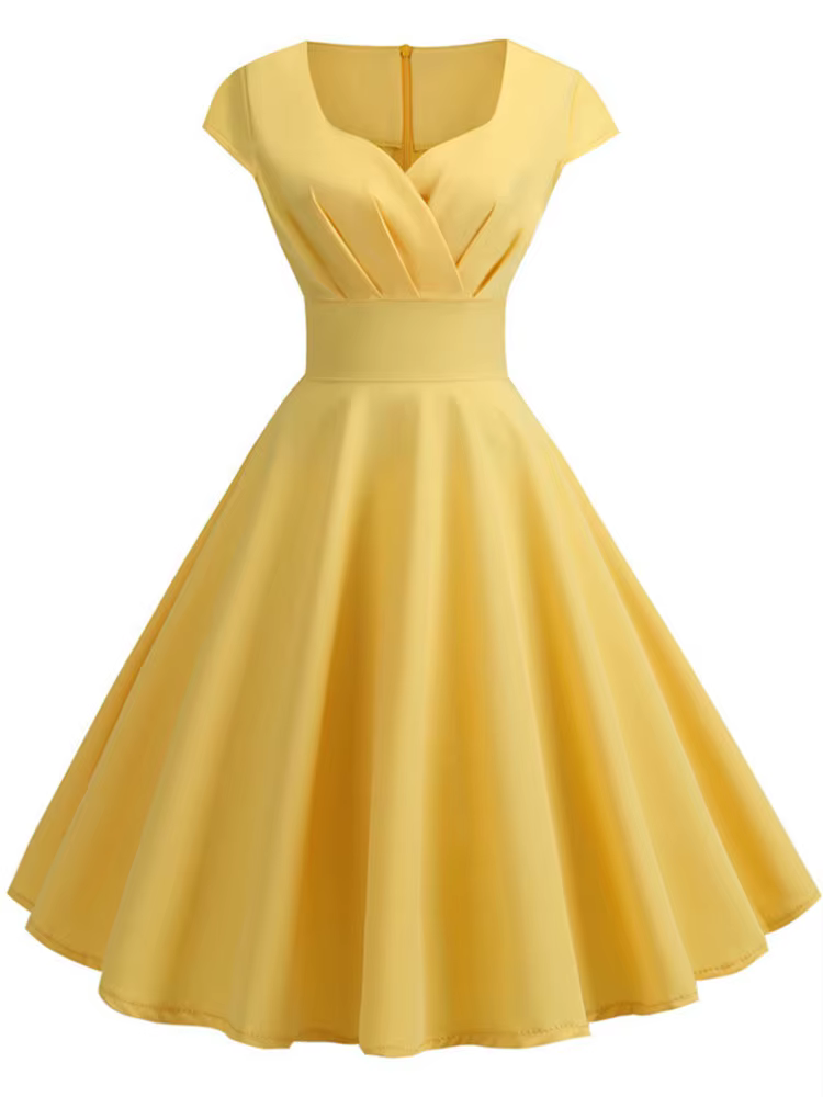 Robe d'été rose pour femmes, col en V, Vintage, élégante, rétro, pin up, fête, bureau, robes mi-long