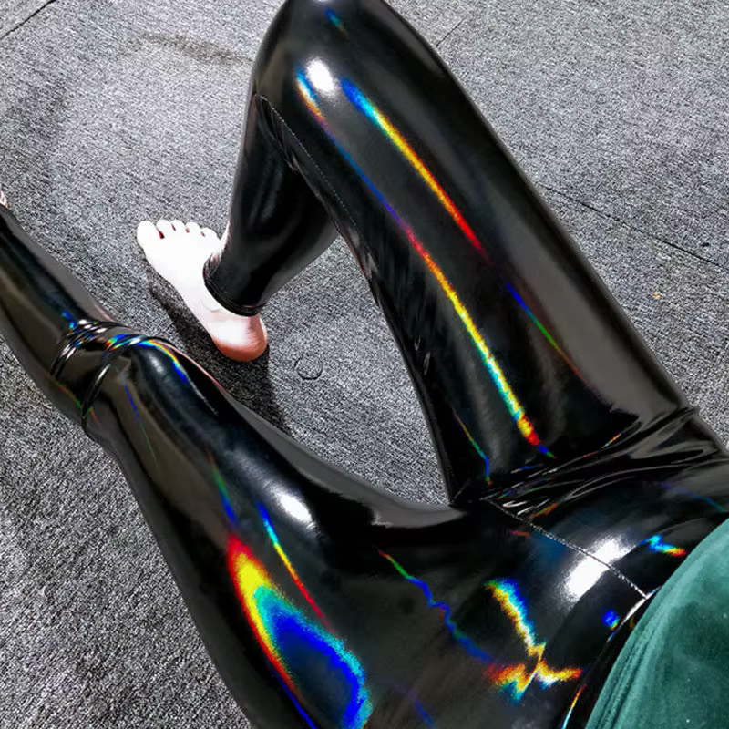 Pantalon en cuir PU taille haute pour femme, couleurs absorbe ouissantes, leggings minces brillants,